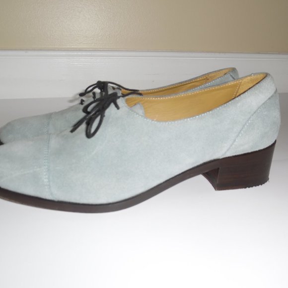 Billy Reid Blue Suede Handmade Lace up Oxford Boots Shoes Booties Block heel 9.5 - Picture 4 of 8